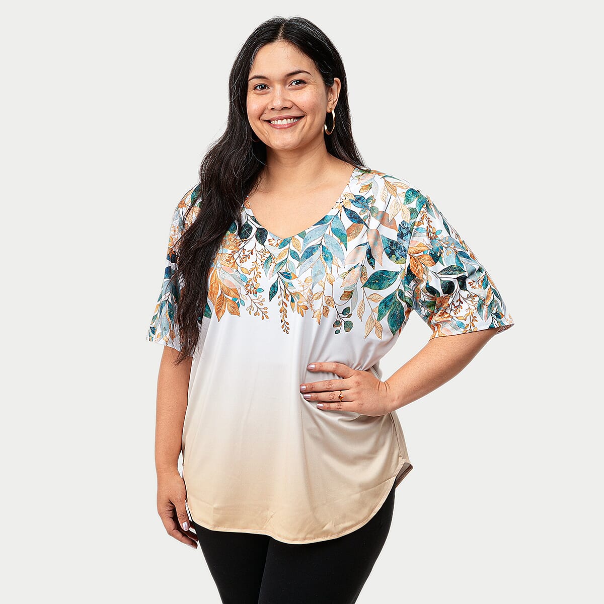 La Marey Green with Multi Reverse Border Print T-shirt - One Size Missy