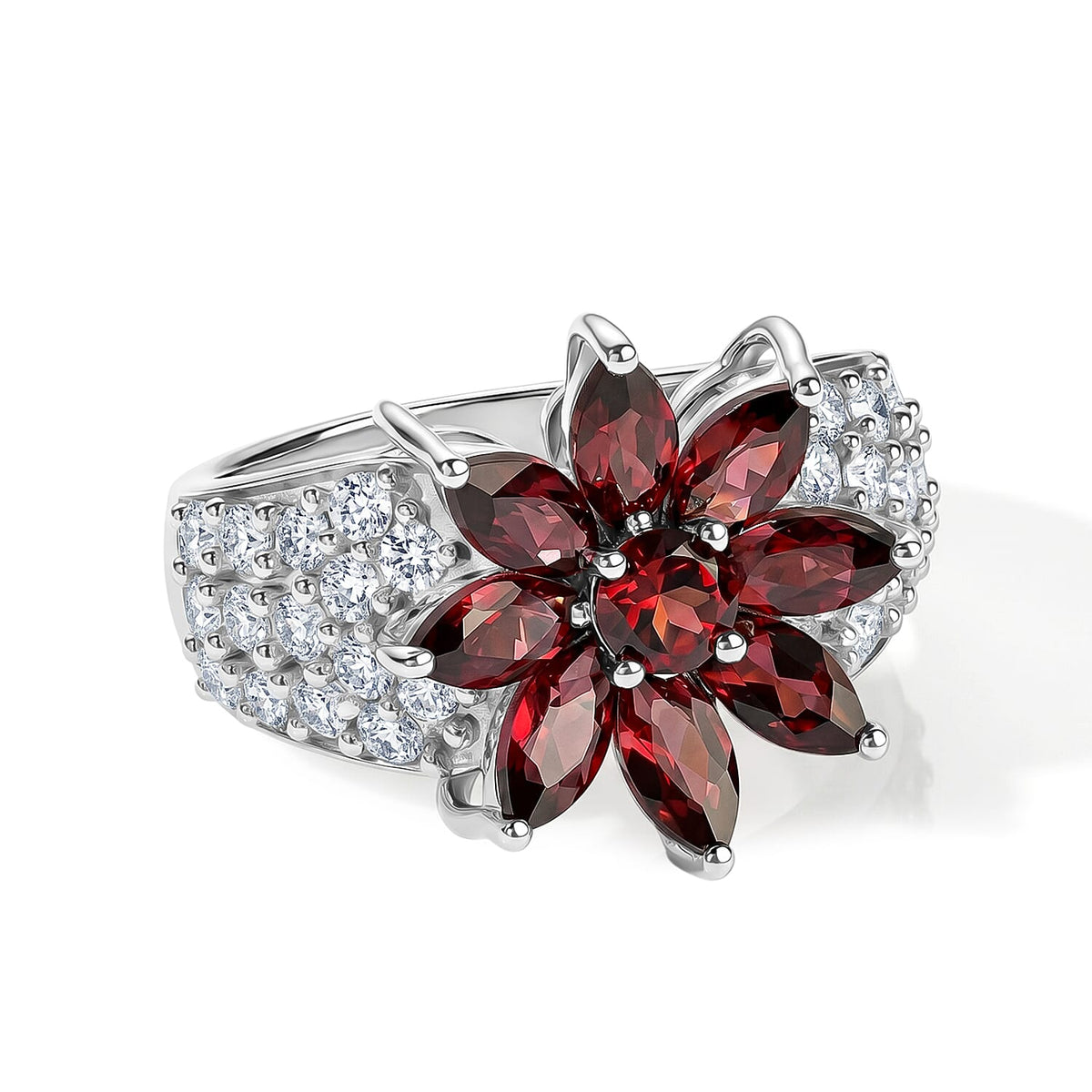 EverTrue Orissa Rose Garnet and White Zircon 4.35 ctw Ring in Platinum Bond (Size 8.0)