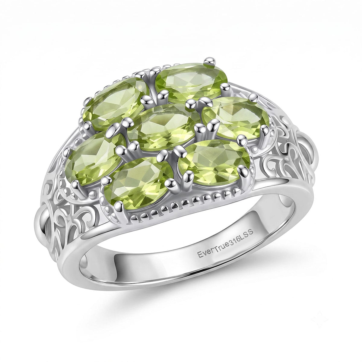 EverTrue Hebei Peridot 3.30 ctw Cluster Ring in Stainless Steel (Size 10.0)