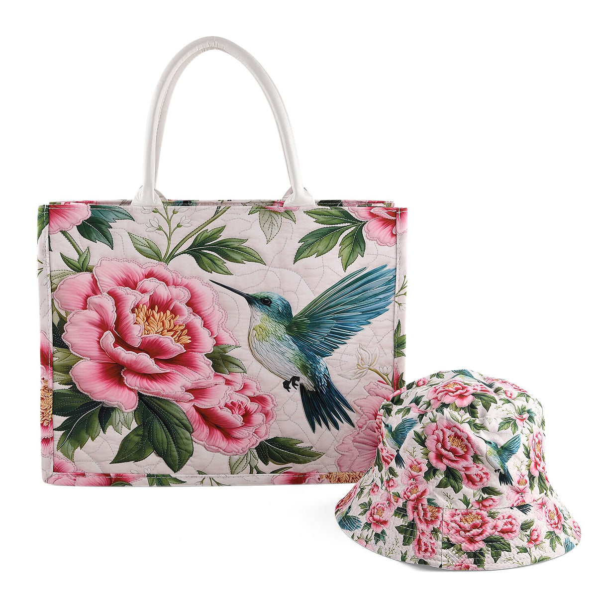 La Marey Red Dog Print Set of Bag (16.9"x12.9"x5.5") and Bucket Hat (22.8")