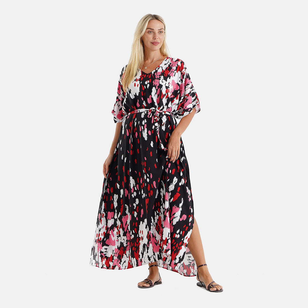 La Marey Black V-Neck Short Sleeved Maxi Dress-One Size Fits Most