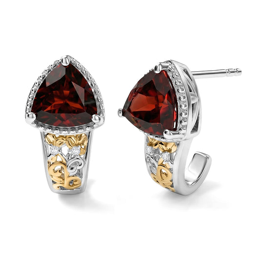 EverTrue Mozambique Garnet, White Zircon Stud Earrings in 18K YG Plated and Platinum Bond 4.00 ctw