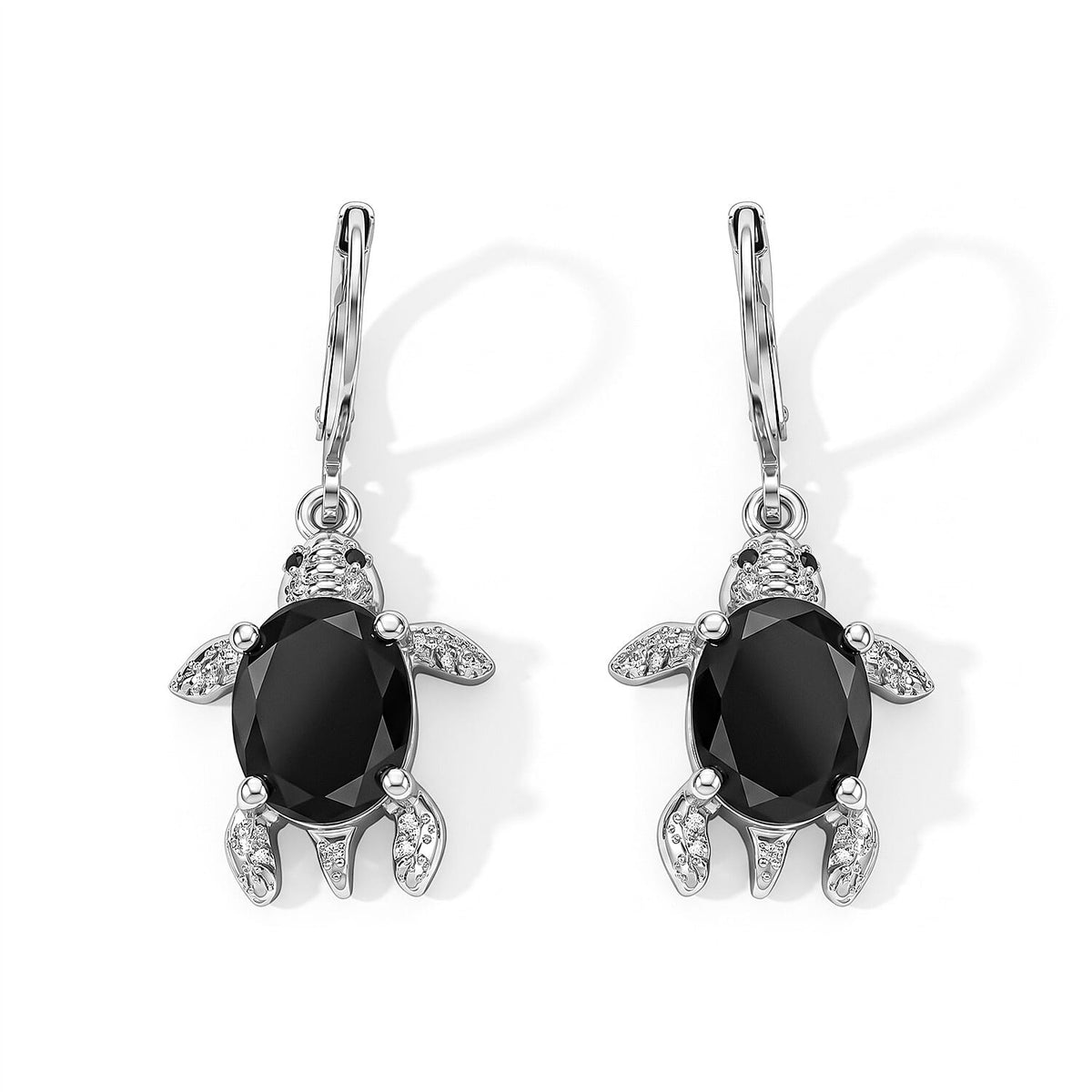 EverTrue Black Tourmaline and Thai Black Spinel 5.35 ctw Turtle Earrings in Platinum Bond