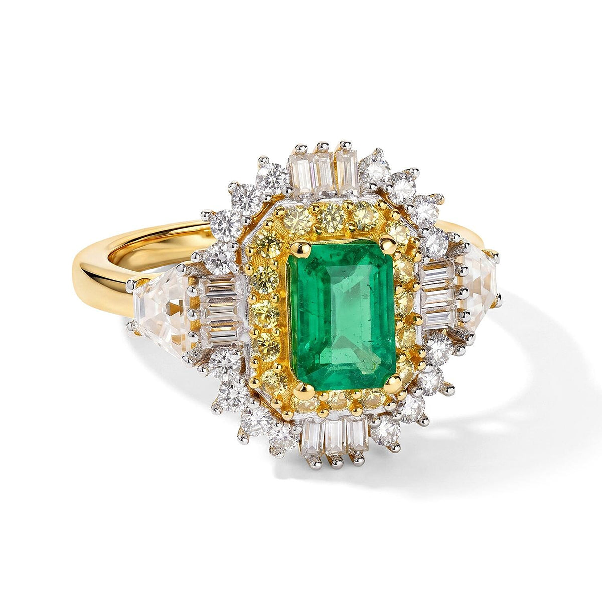 D''Joy Kagem Zambian Emerald and Multi Gemstone 2.00 ctw Ring in 18K Vermeil Yellow Gold Over Sterling Silver (Size 10.0)