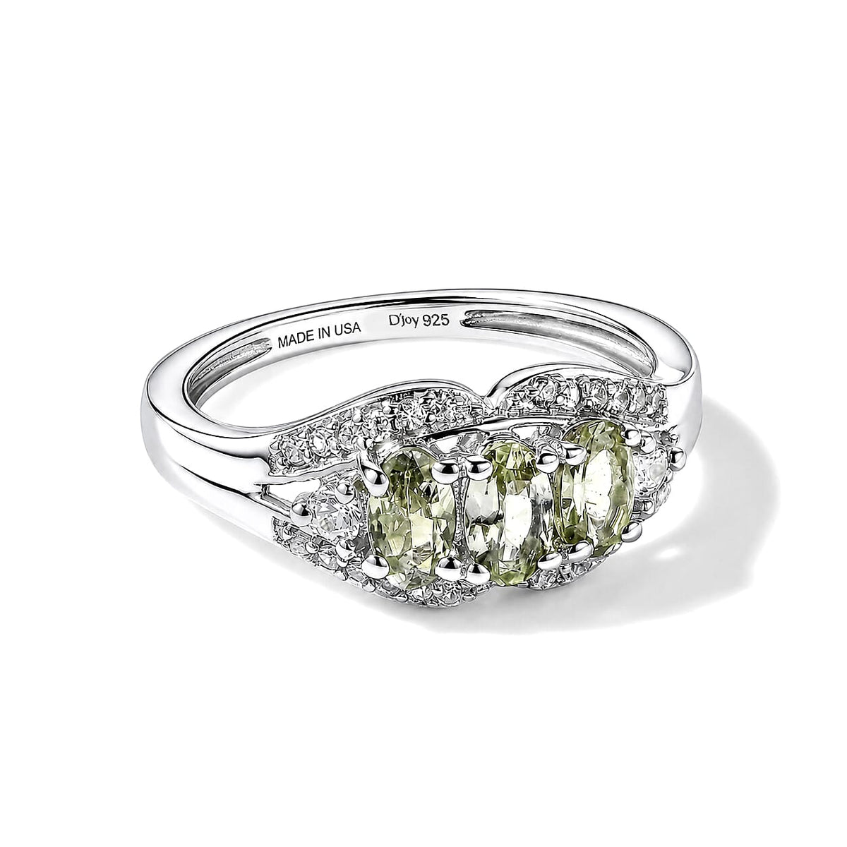 D''Joy Green Tanzanite, White Zircon Ring in Rhodium Over Sterling Silver (Size 9.0) 1.00 ctw