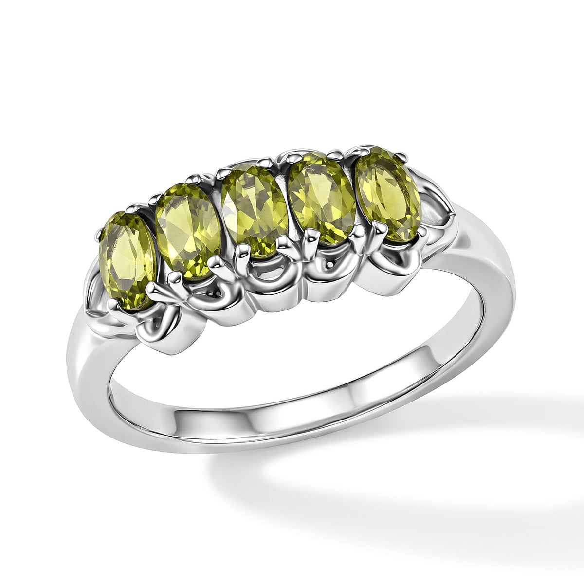 EverTrue Peridot Arizona 1.30 ctw 5 Stone Ring in Stainless Steel (Size 10.0)