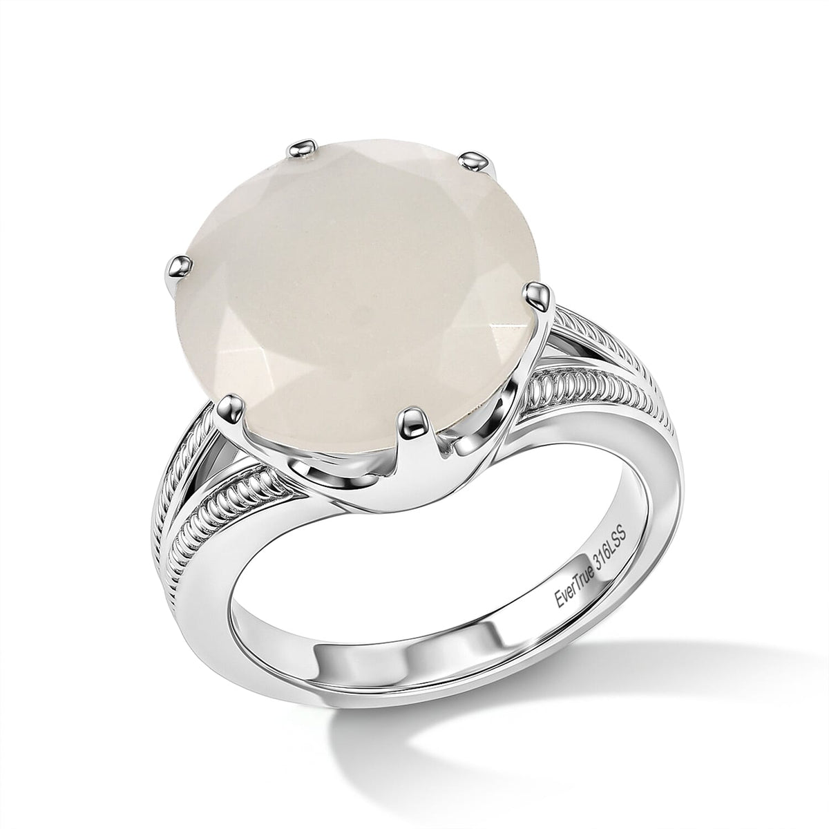 EverTrue White Moonstone Solitaire Ring in Stainless Steel (Size 10.0) 10.40 ctw