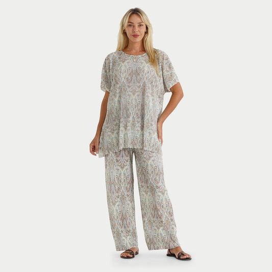 La Marey Yellow 2 Piece Pleated Polyester Pajama Set-One Size Fits Most