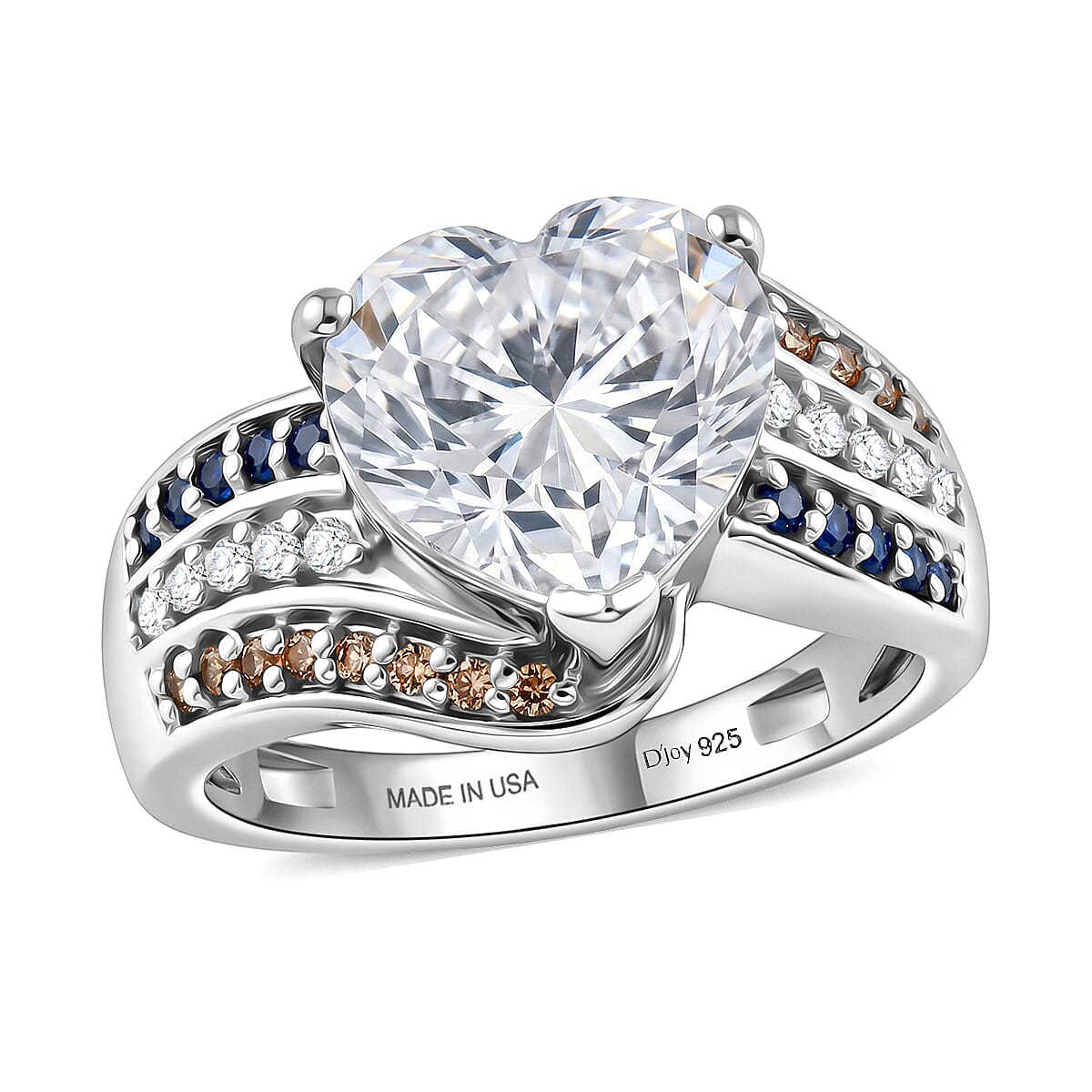 D'Joy Moissanite (Pear 11x9 mm), Multi Gemstone Ring in Rhodium Over Sterling Silver (Size 6.0) 3.70 ctw 8584444