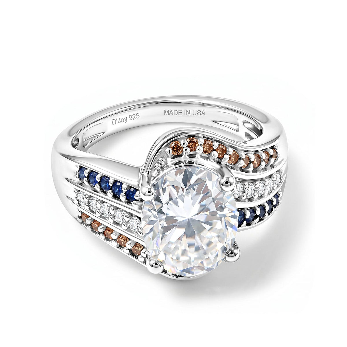 D'Joy Moissanite (Pear 11x9 mm), Multi Gemstone Ring in Rhodium Over Sterling Silver (Size 6.0) 3.70 ctw 8584444