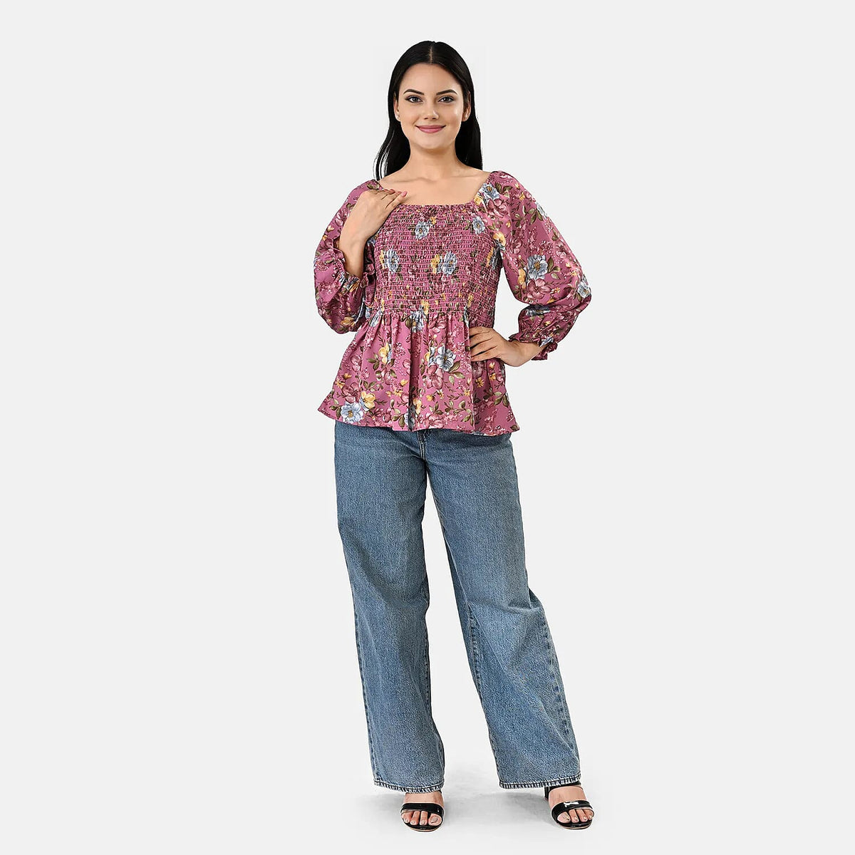 La Marey Purple Smocked Peplum Top - One Size Missy