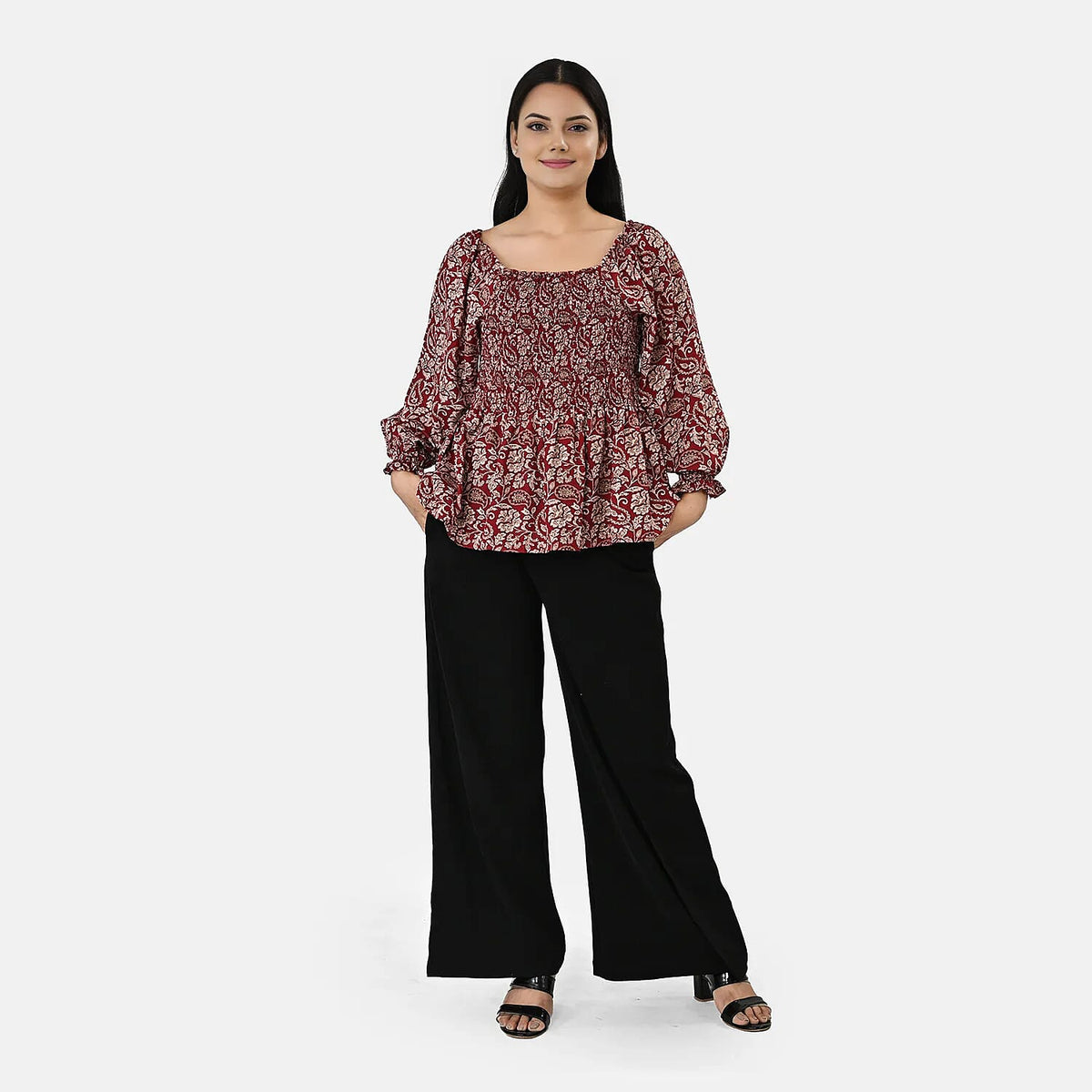 La Marey Purple Smocked Peplum Top - One Size Missy