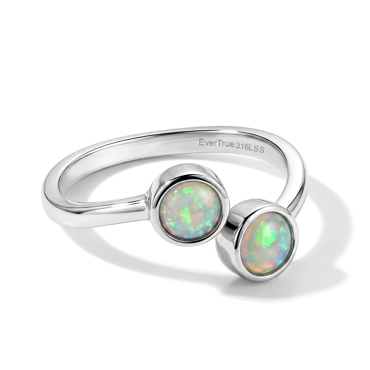 EverTrue Ethiopian Welo Opal Bypass Ring in Stainless Steel (Size 10.0) 0.60 ctw