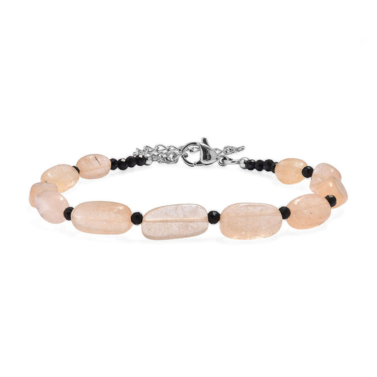 EverTrue Yellow Aventurine, Thai Black Spinel Bracelet in Stainless Steel (7.25 In) 35.00 ctw