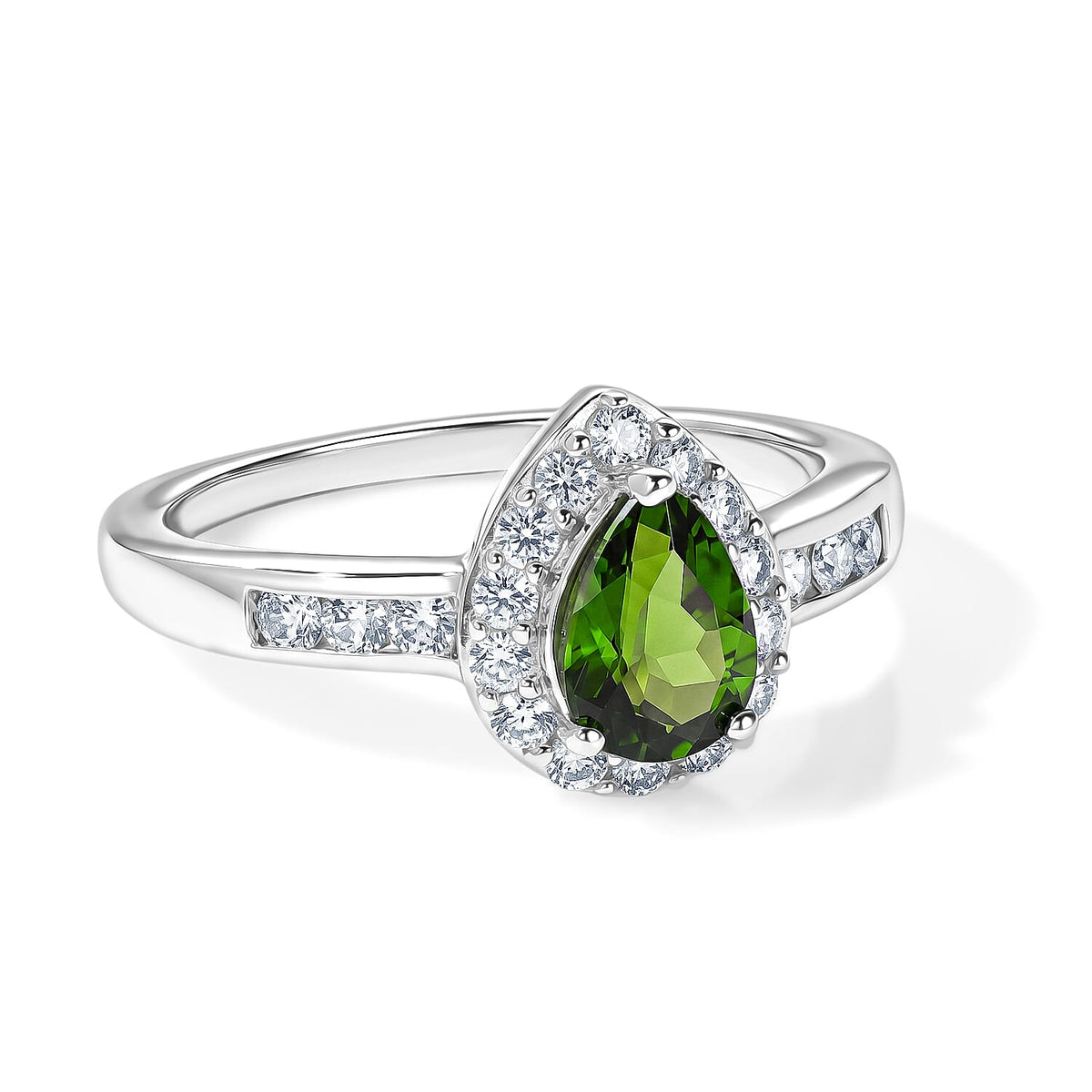 D'Joy Chrome Diopside and White Zircon 1.30 ctw Ring in Rhodium Over Sterling Silver (Size 6.0)