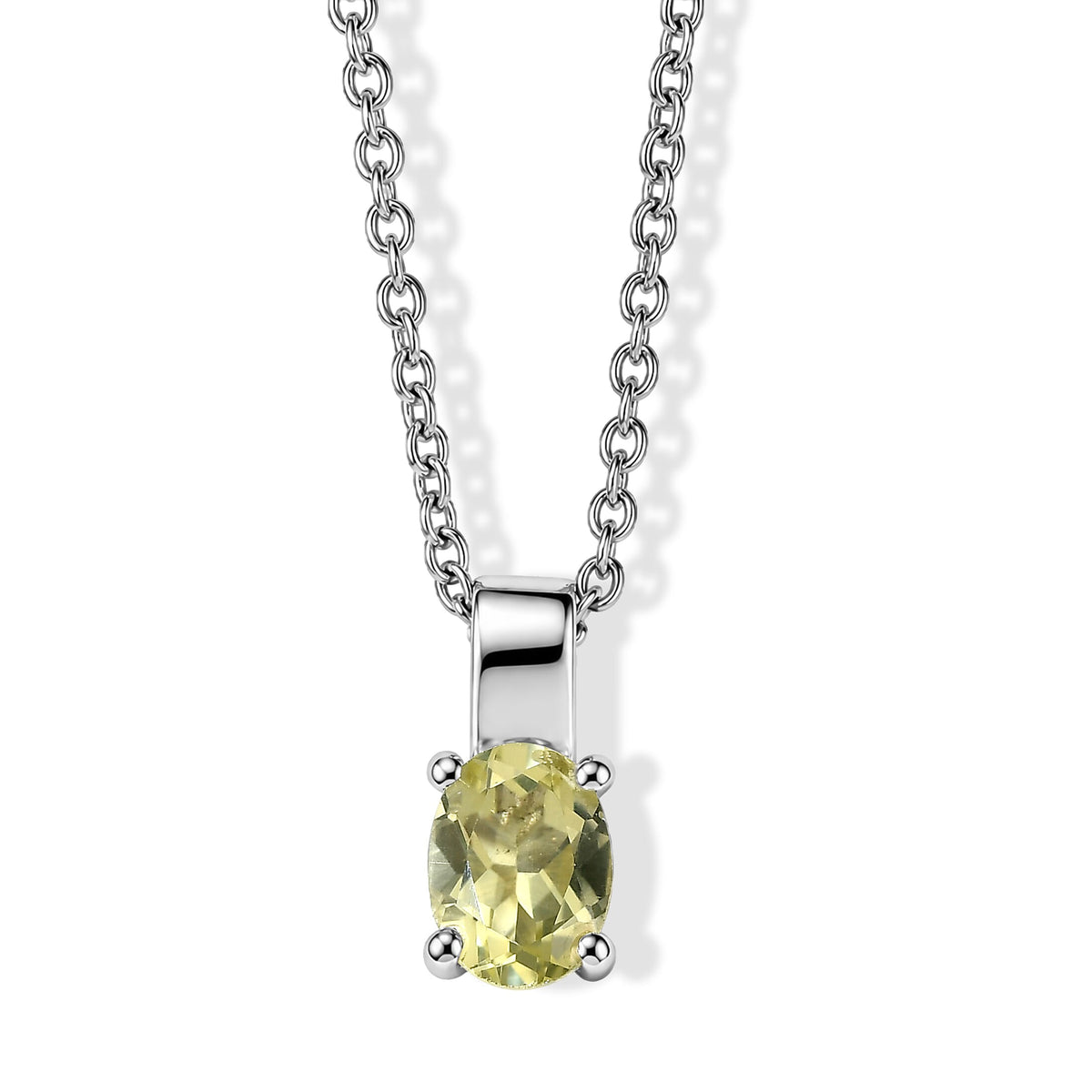 D''Joy Green Gold Quartz Pendant in Rhodium Over Sterling Silver with Stainless Steel Necklace (20 Inches) 1.15 ctw