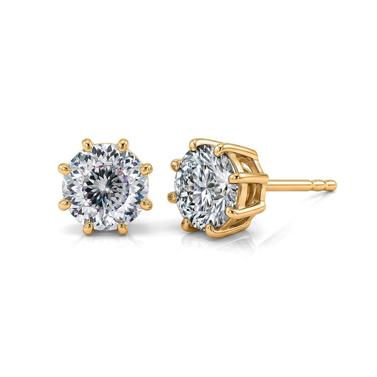 D'Joy 120 Facets Moissanite (Rnd 6.5mm) Earrings in 18K Vermeil RG Over Sterling Silver 2.00 ctw