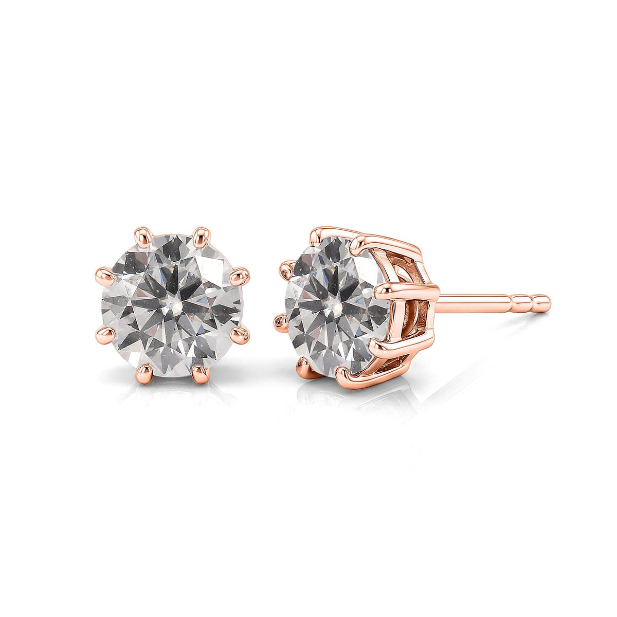 D'Joy 120 Facets Moissanite (Rnd 6.5mm) Earrings in 18K Vermeil RG Over Sterling Silver 2.00 ctw