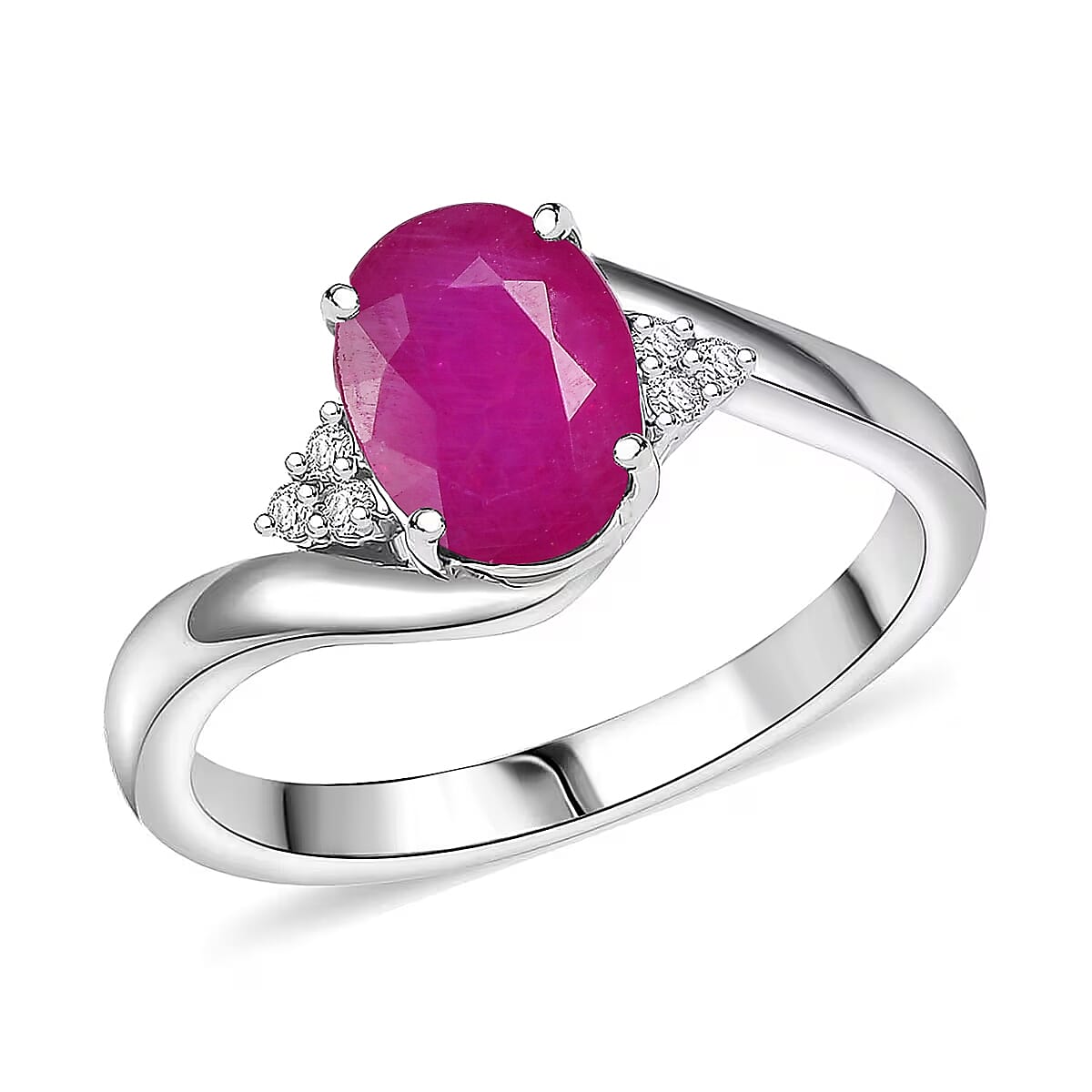 Premium Mozambique Ruby and Diamond Ring in Rhodium Over Sterling Silver (Size 4.0) 2.70 ctw