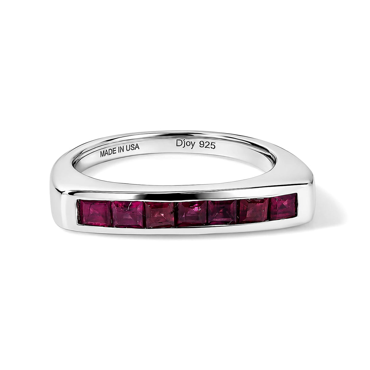 D'Joy Princess Cut Niassa Ruby (FF) 0.90 ctw Ring in Rhodium Over Sterling Silver (Size 8.0)