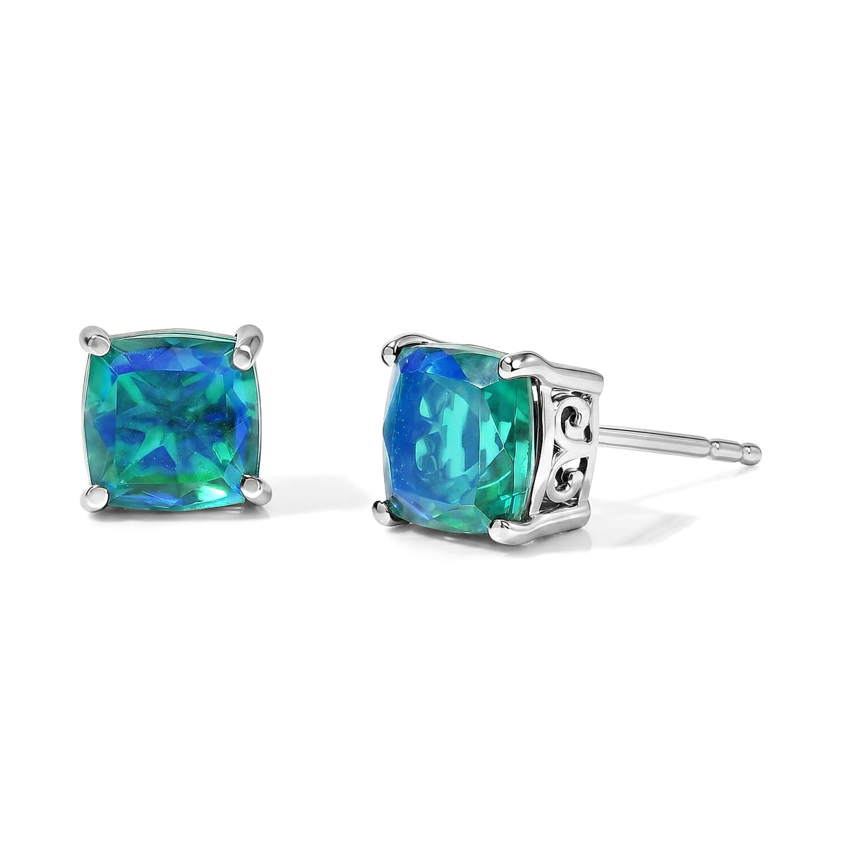 EverTrue Peacock Quartz Solitaire Stud Earrings in Platinum Bond 3.60 ctw