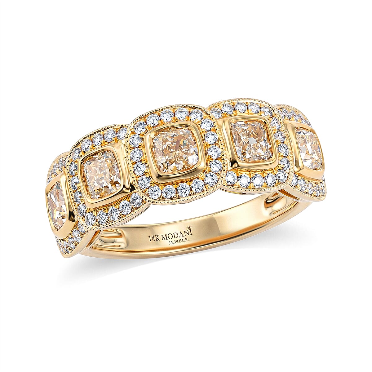 Gem Hunter Modani 14K White and Yellow Gold Natural Yellow and White Diamond (VS1) Ring (Size 5.0) (Ships in 12-15 Days) 1.93 ctw