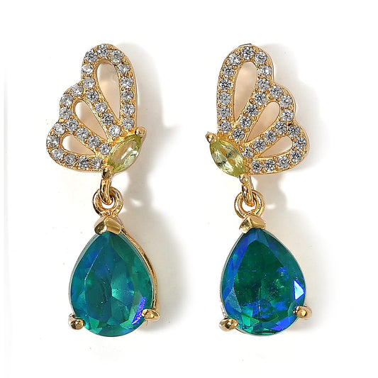 EverTrue Premium Peacock Quartz, Multi Gemstone Butterfly Earrings in 18K YG Plated 4.15 ctw