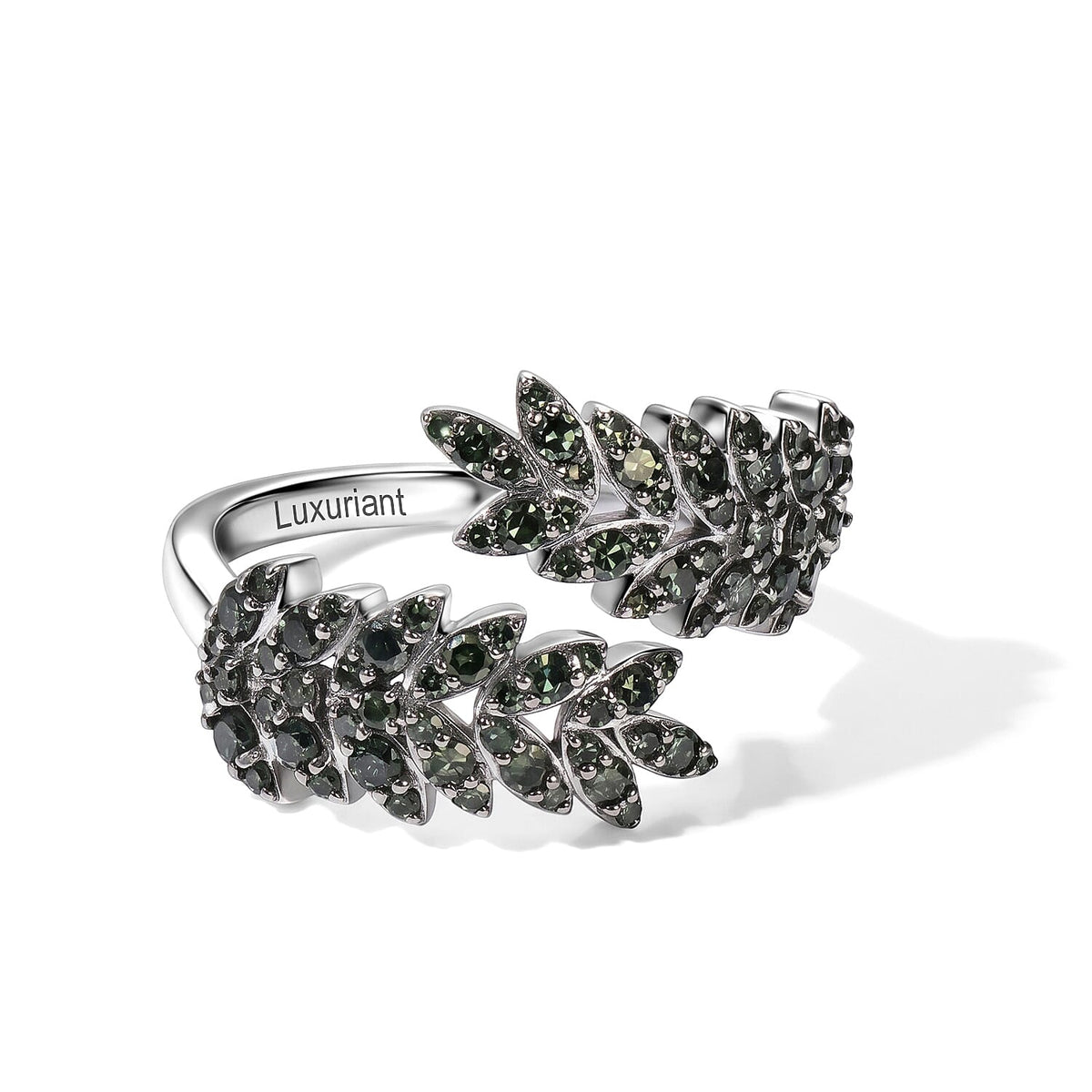 Luxuriant Lab Grown Green Diamond (IR) (SI) Verdant Leaf Wrap Ring in Rhodium Over Sterling Silver (Size 10.0) 1.00 ctw