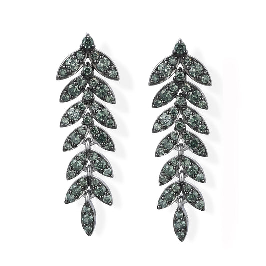 Luxuriant Lab Grown Green Diamond (IR) (SI) Verdant Leaf Wrap Earrings in Rhodium Over Sterling Silver 1.00 ctw