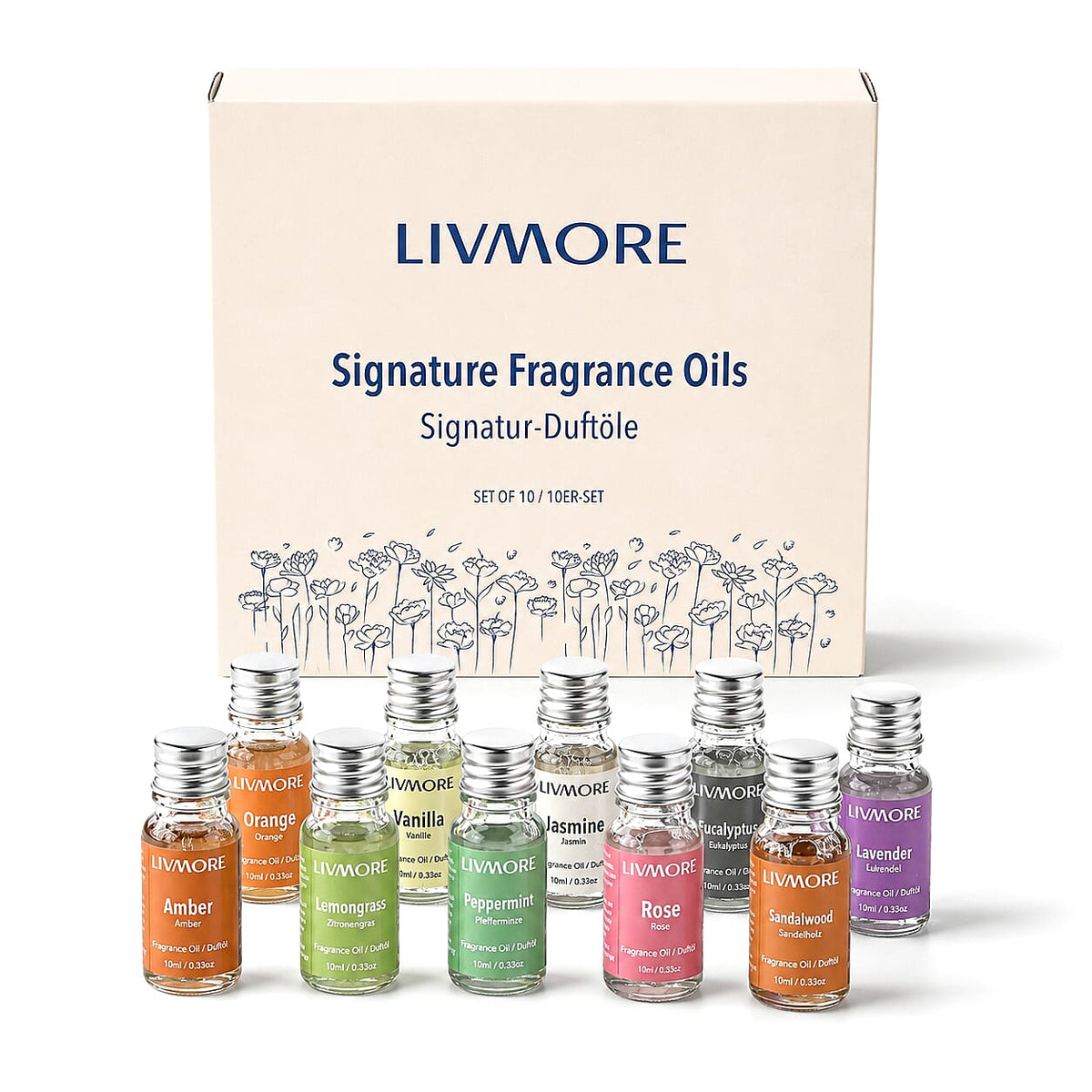 Livmore Black and Brown Set of 10 Essential Oils