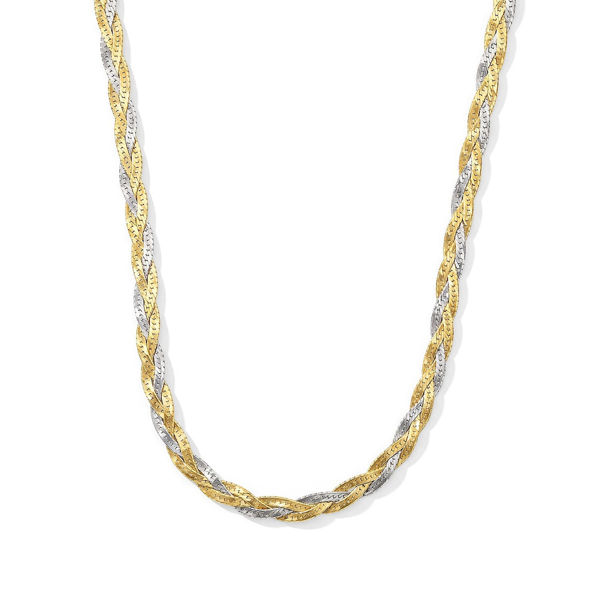 Rhodium Over Sterling Silver 2mm Braided Chain Necklace (18 Inches) (9.40 g)