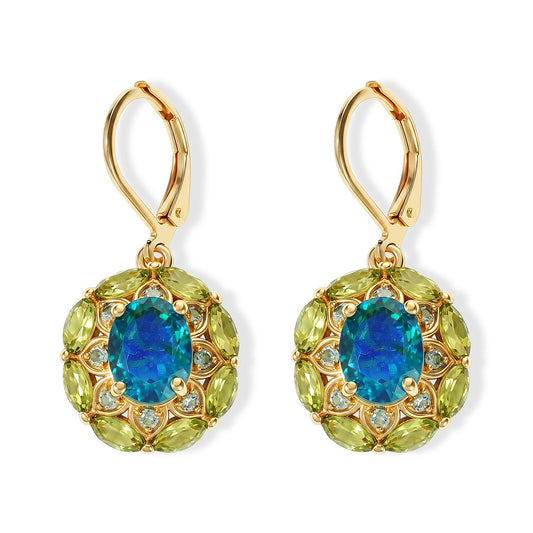 EverTrue Peacock Quartz, Multi Gemstone Royal Peacock Petal Earring in 18K YG Plated 7.10 ctw
