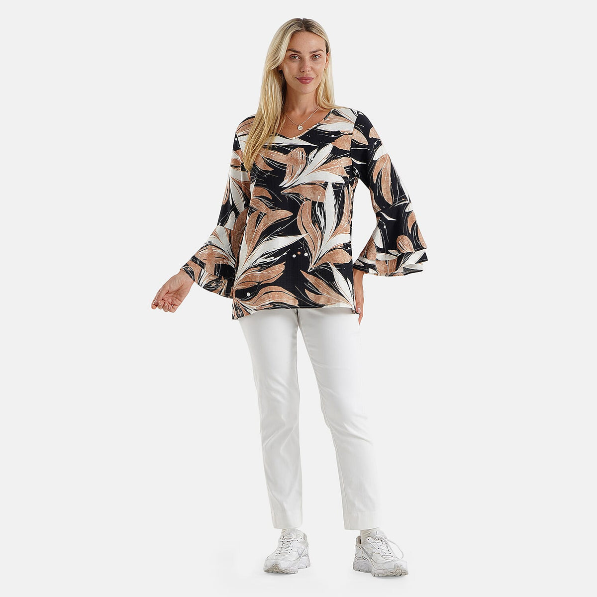 La Marey Blue Round Neck Printed Blouse-One Size
