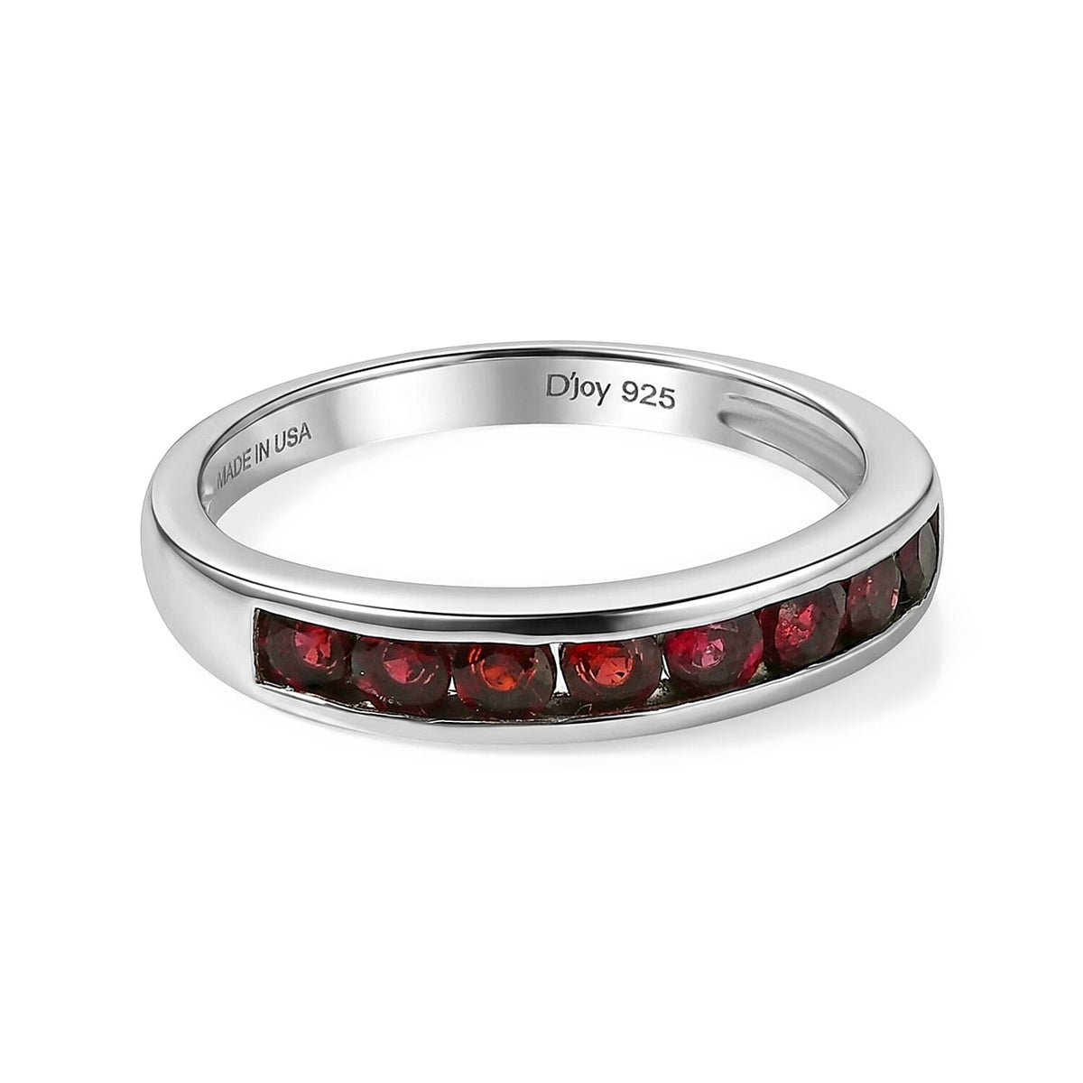 D''Joy Pyrope Garnet Half Eternity Ring in Rhodium Over Sterling Silver (Size 6.0) 0.75 ctw