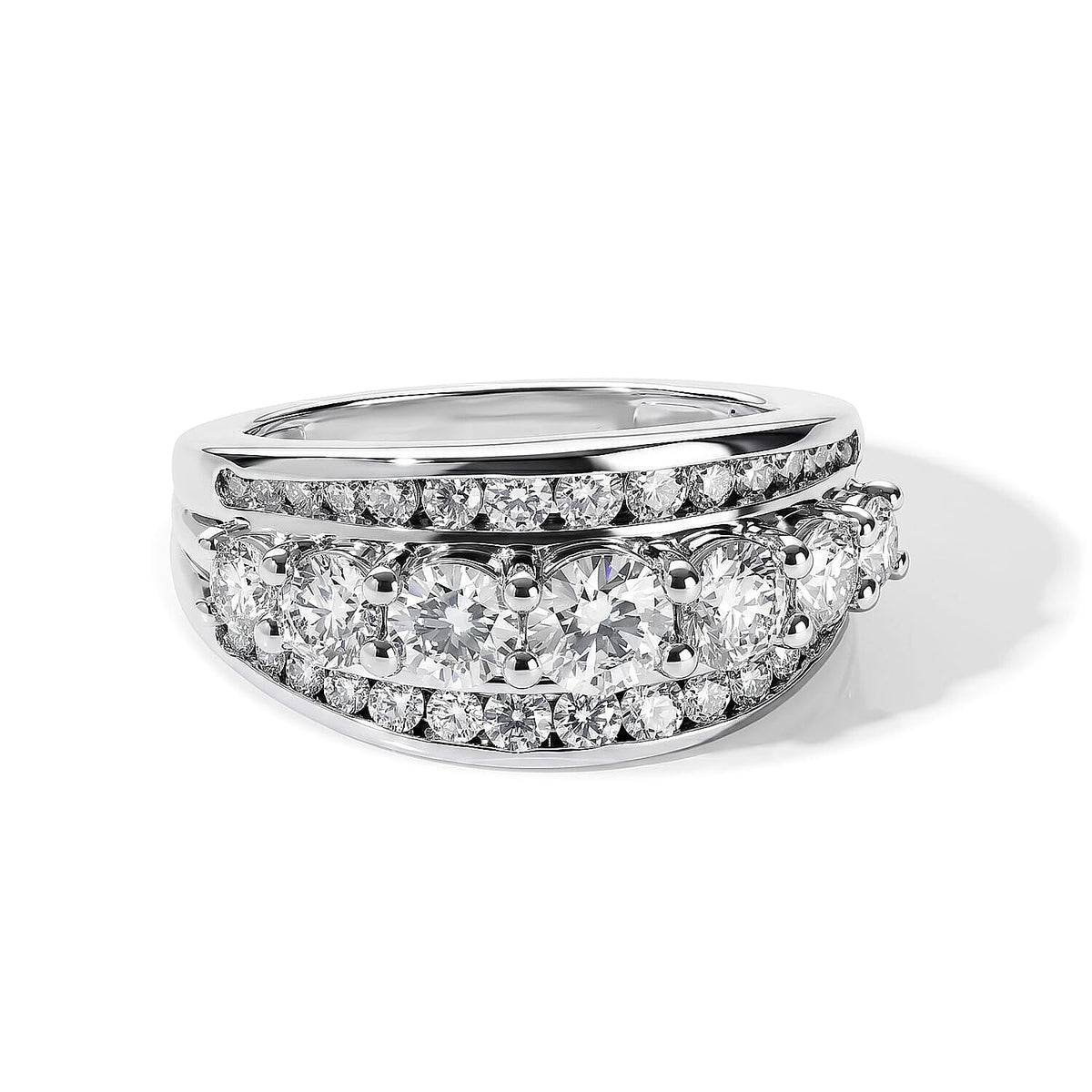 D'Joy Moissanite 1.75 ctw 3 Row Ring in Rhodium Over Sterling Silver (Size 9.0)
