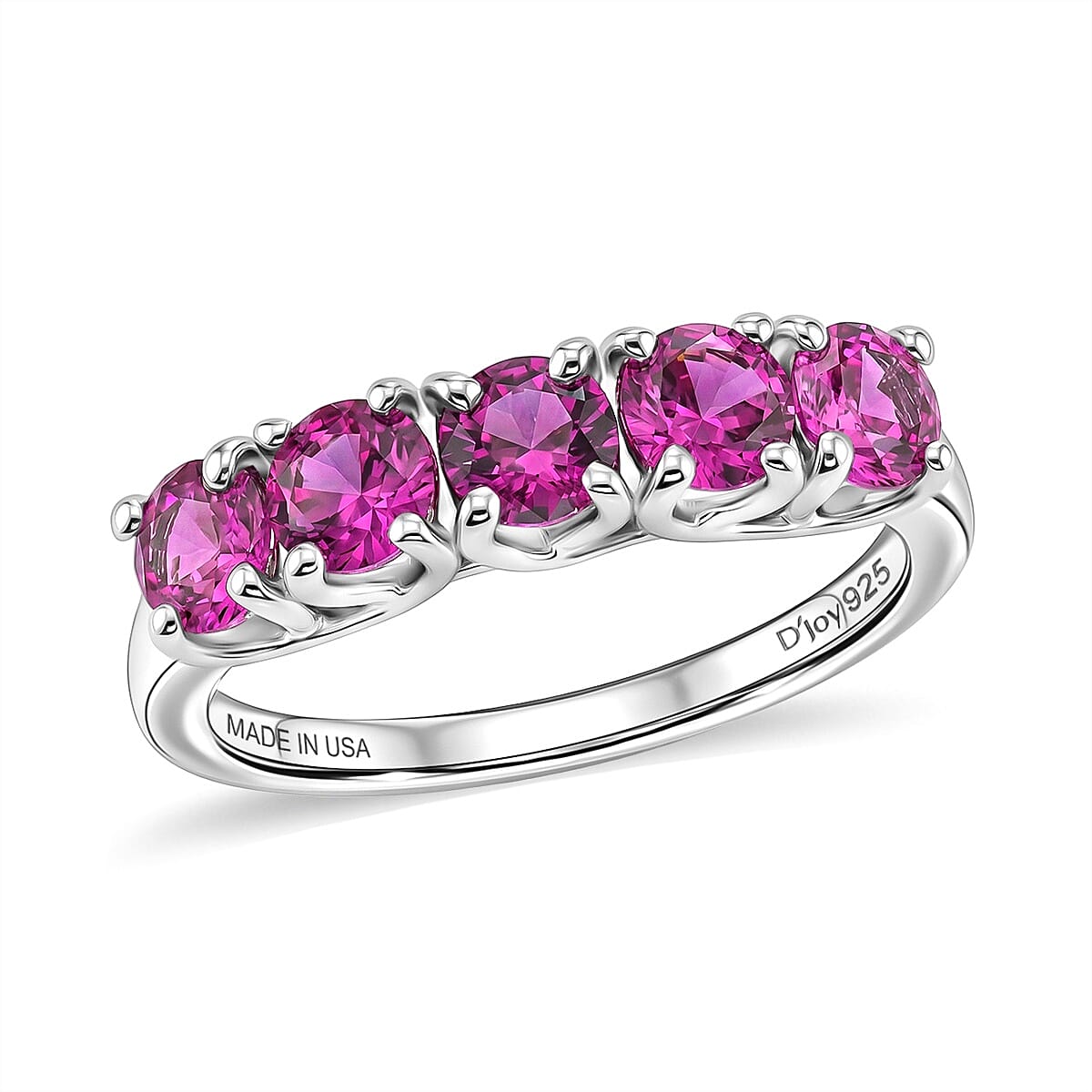 D''Joy Lab Created Pink Sapphire 1.75 ctw 5 Stone Ring in Platinum Over Sterling Silver