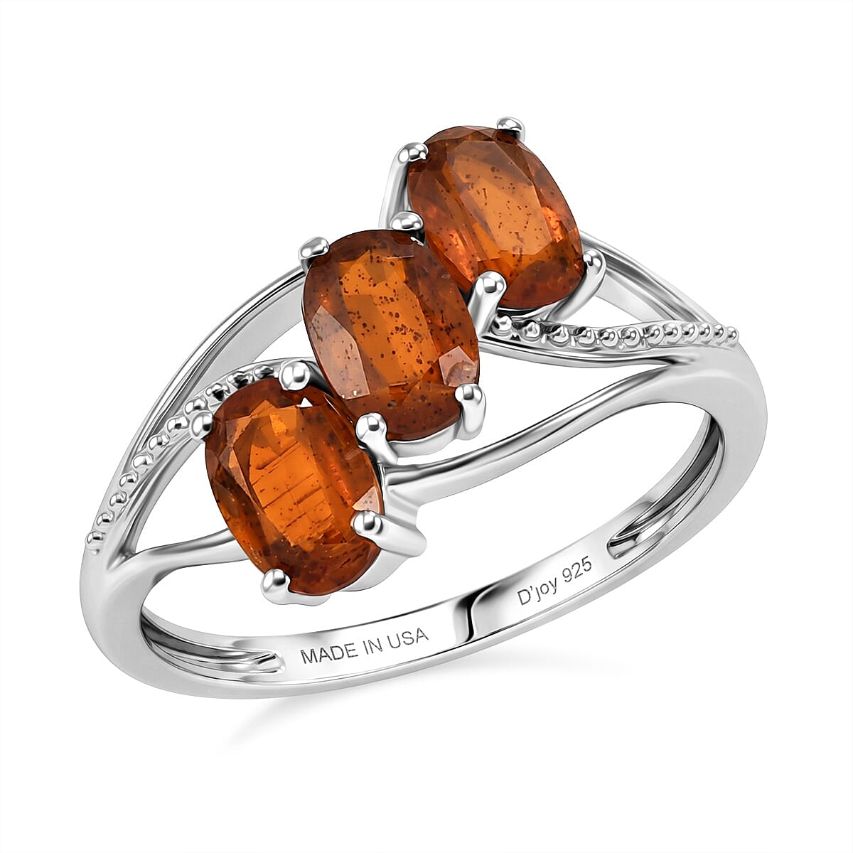 D''Joy Orange Kyanite 3 Stone Ring in Platinum Over Sterling Silver (Size 10.0) 1.65 ctw