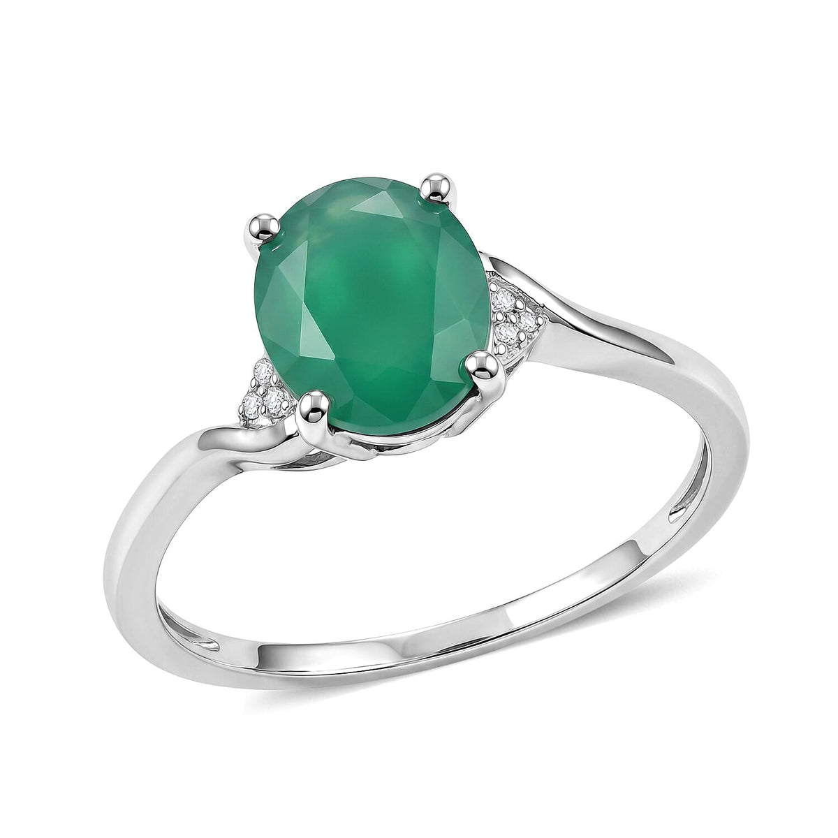 EverTrue Green Onyx, White Zircon Ring in Platinum Bond (Size 10.0) 1.75 ctw