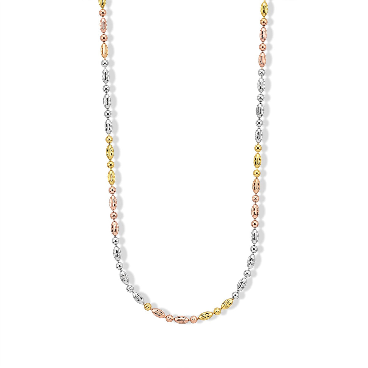 Italian 0.4mm Moon Chain Necklace in Tritone Plated Sterling Silver 18 Inches 4.45 Grams