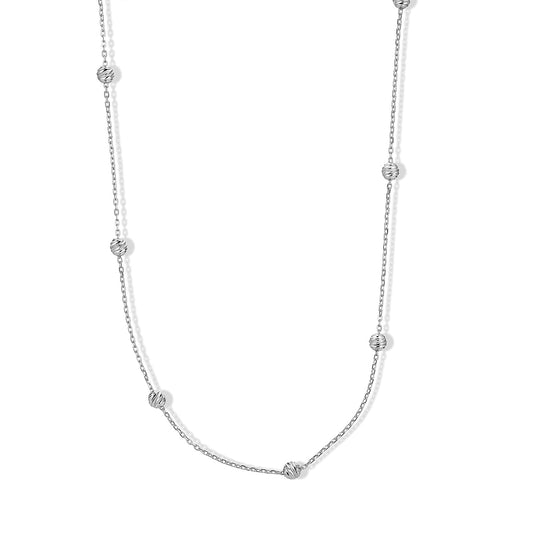 Italian 0.6mm Station Round Necklace in Rhodium Over Sterling Silver 18 Inches 3.07 Grams