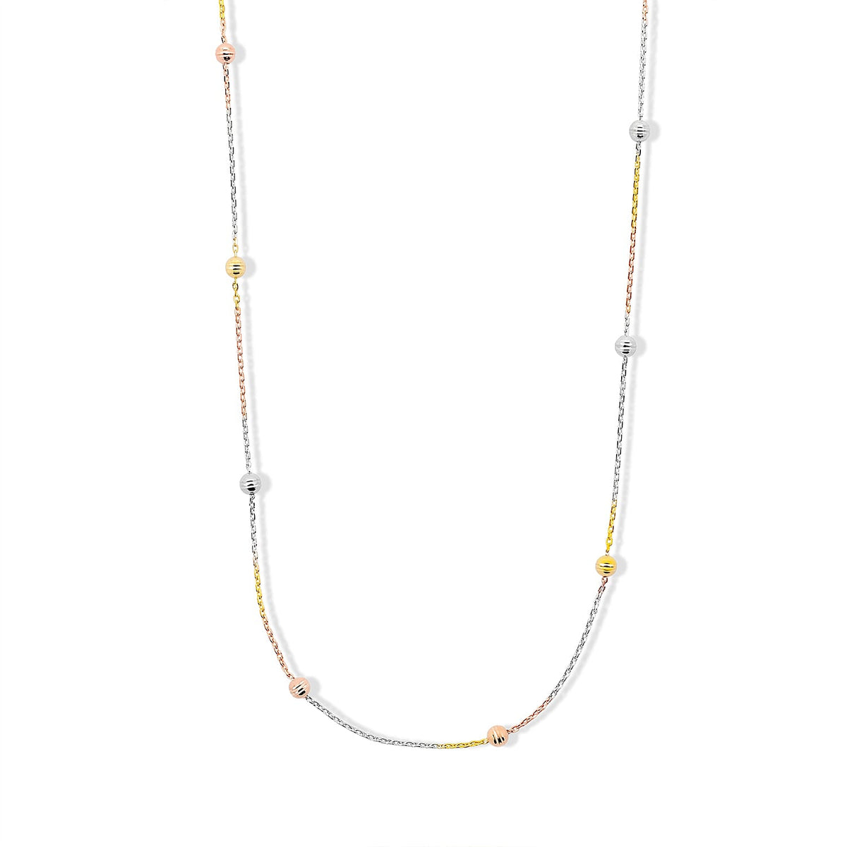 Italian 0.6mm Station Round Necklace in Tritone Plated Sterling Silver 18 Inches 3.07 Grams