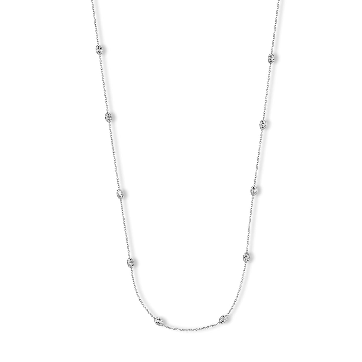 Italian 0.5mm Station Oval Typhoon Necklace in Rhodium Over Sterling Silver 18 Inches 3.27 Grams