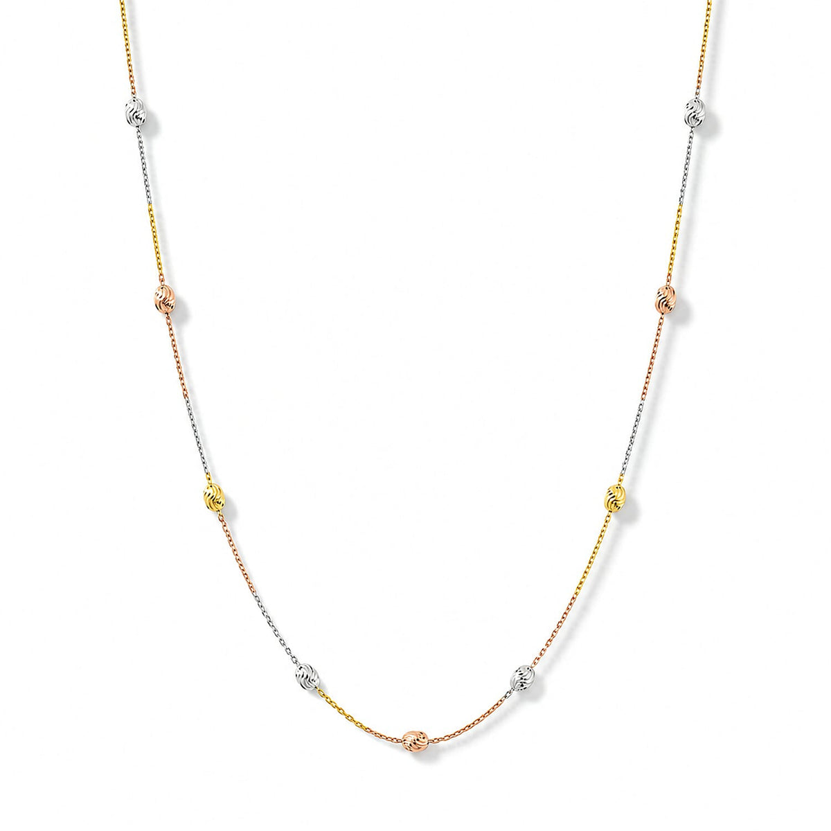 Italian 0.6mm Station Oval Typhoon Necklace in Tritone Plated Sterling Silver 18 Inches 4.37 Grams