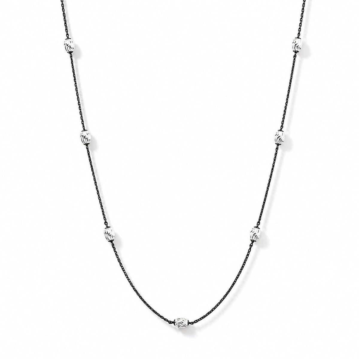Italian 0.5mm Station Oval Typhoon Necklace in Black Rhodium and Sterling Silver 18 Inches 3.27 Grams