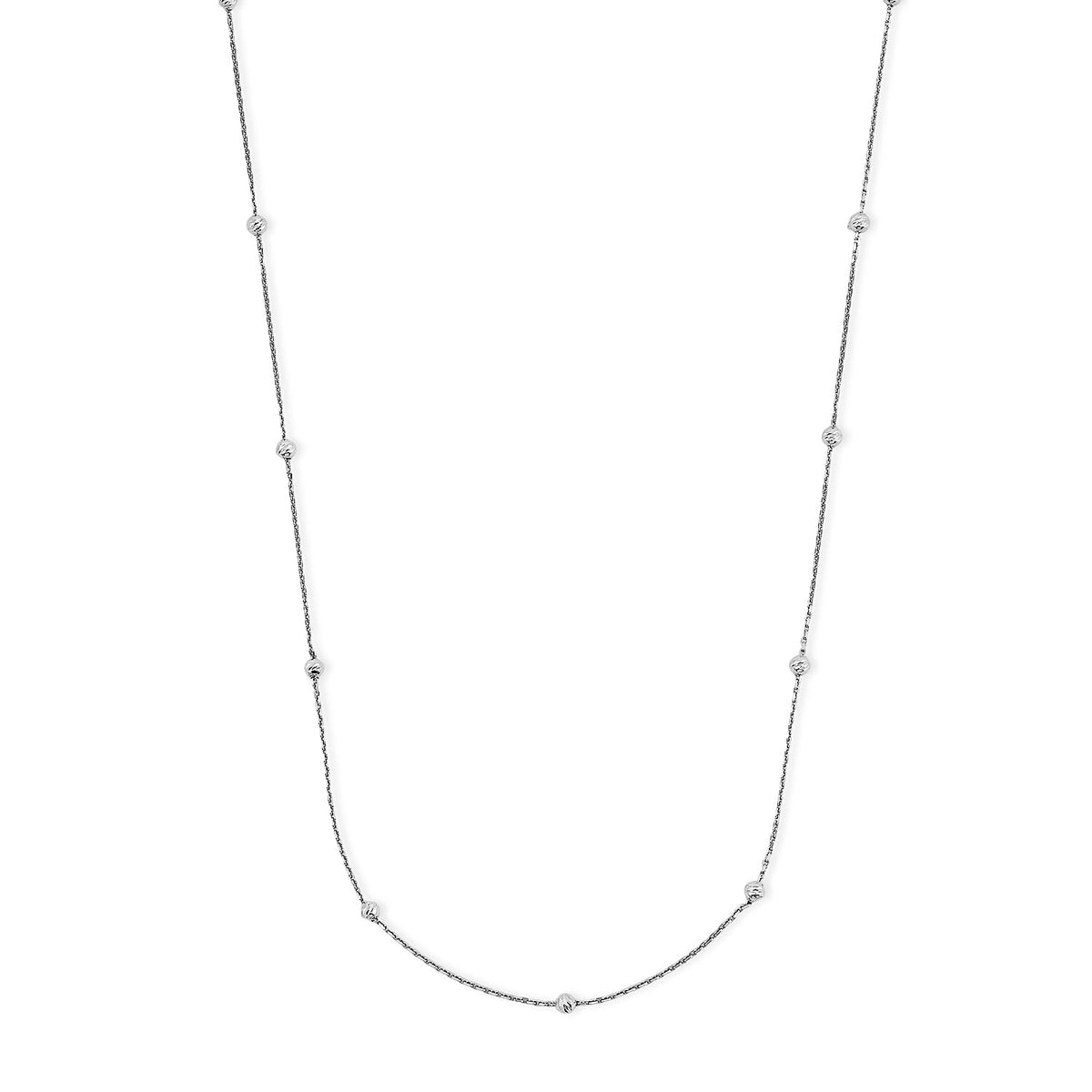 Italian 0.5mm Station Round Jianzi Necklace in Rhodium Over Sterling Silver 18 Inches 3.27 Grams