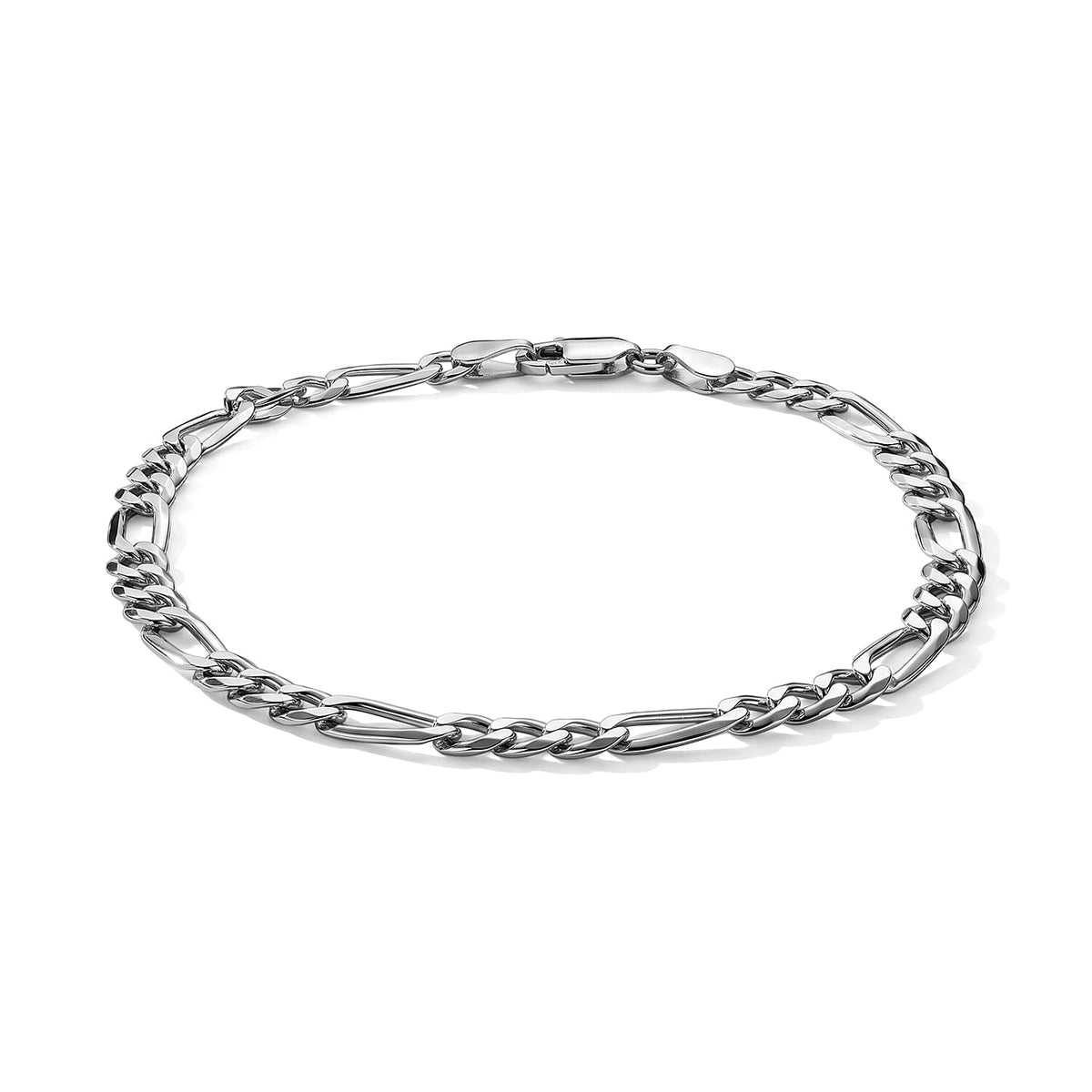 4.5mm Figaro Super Flat Chain Bracelet in Sterling Silver (7.50 In) 3.90 Grams