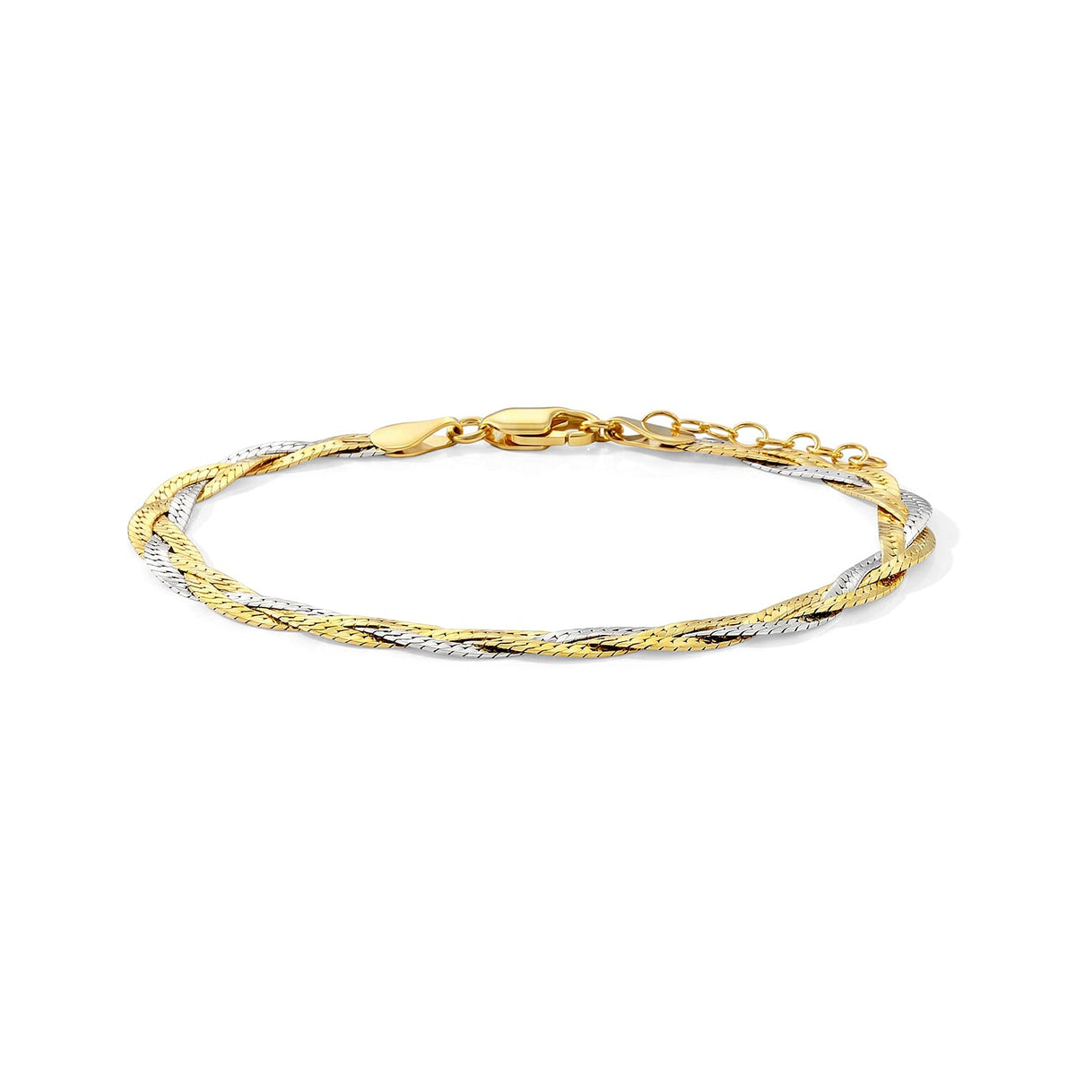 Italian 14K YG Over and Sterling Silver 2mm Braided Chain Bracelet (7.00 In) (4.05 g)