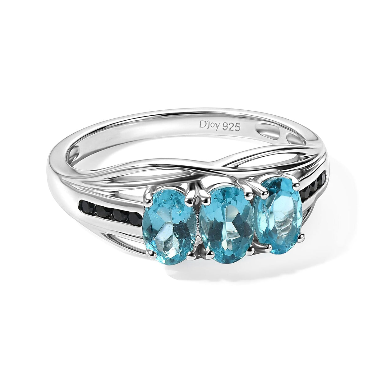 D'Joy Paraiba Apatite, Blue Sapphire Ring in Rhodium Over Sterling Silver (Size 10.0) 1.50 ctw
