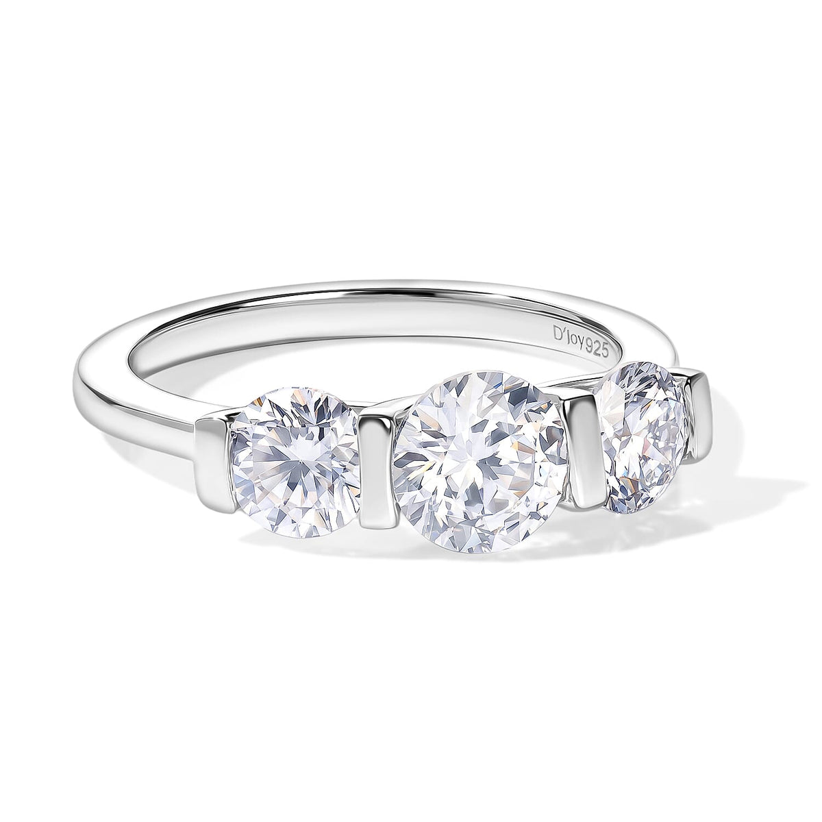 D''Joy Moissanite (Rnd 6mm) 3 Stone Ring in Rhodium Over Sterling Silver (Size 10.0) 1.70 ctw