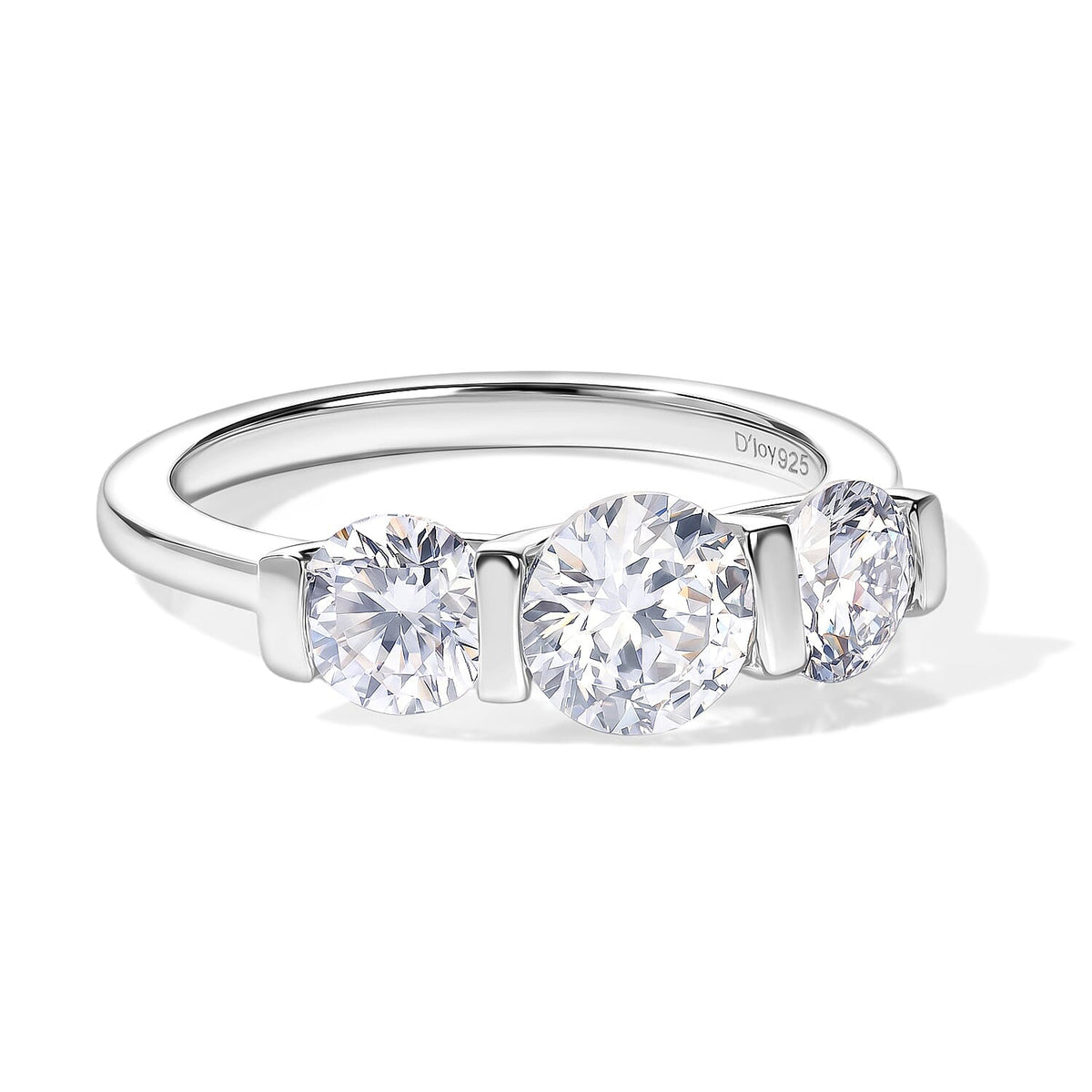 D''Joy Moissanite (Rnd 6mm) 3 Stone Ring in Rhodium Over Sterling Silver (Size 10.0) 1.70 ctw